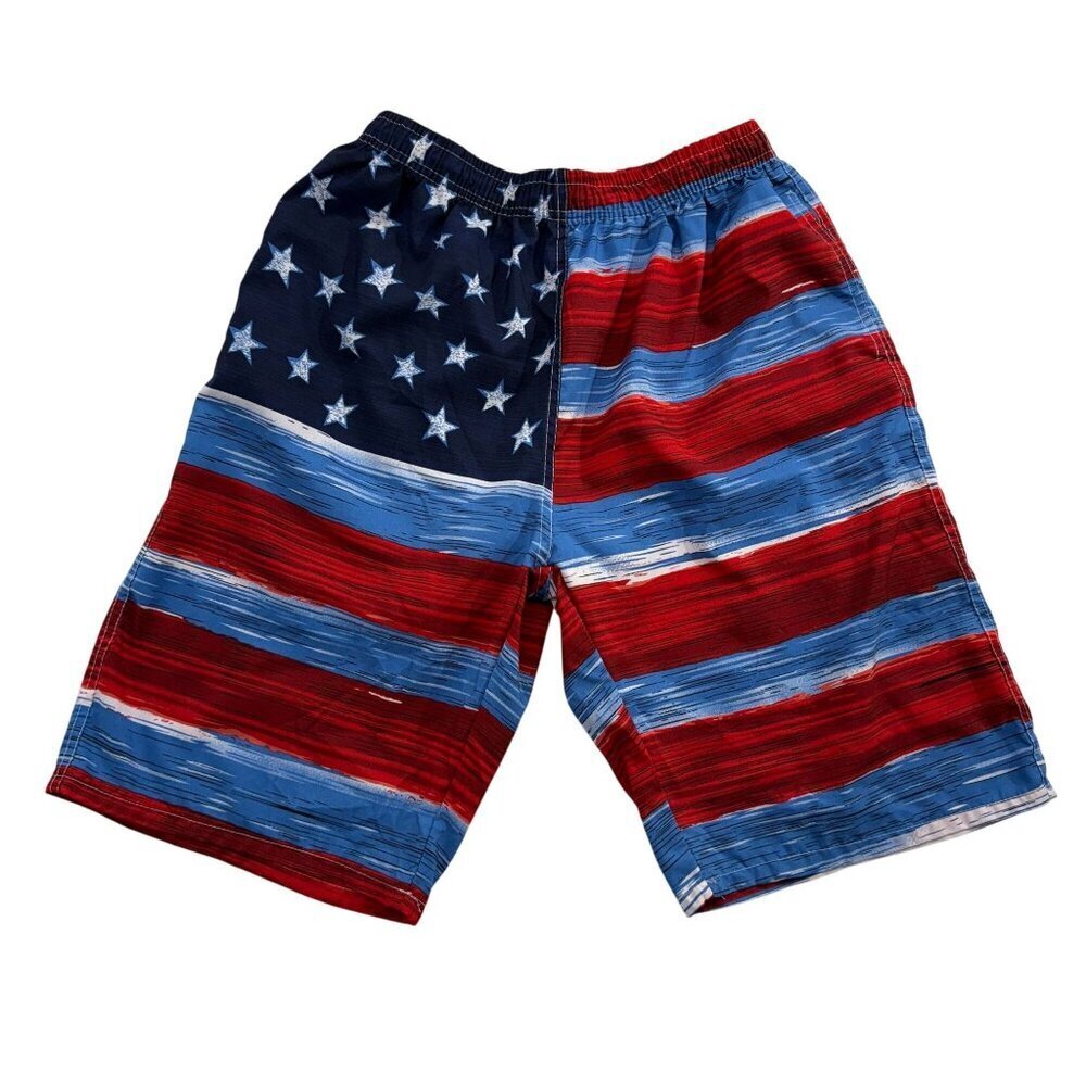 Sunsations American‎ Flag Graphic Swim Trunks Mens 10" M July 4 Patriotic Beach